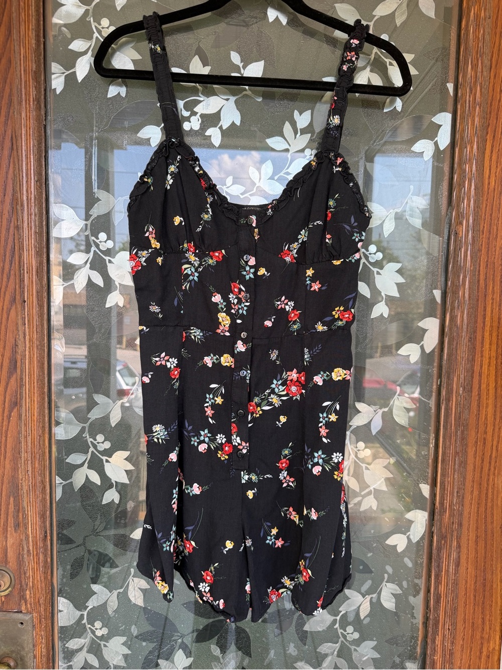 Urban Outfitters Women's XL Boho chic Whimsigoth Soft Grunge Black Floral Romper